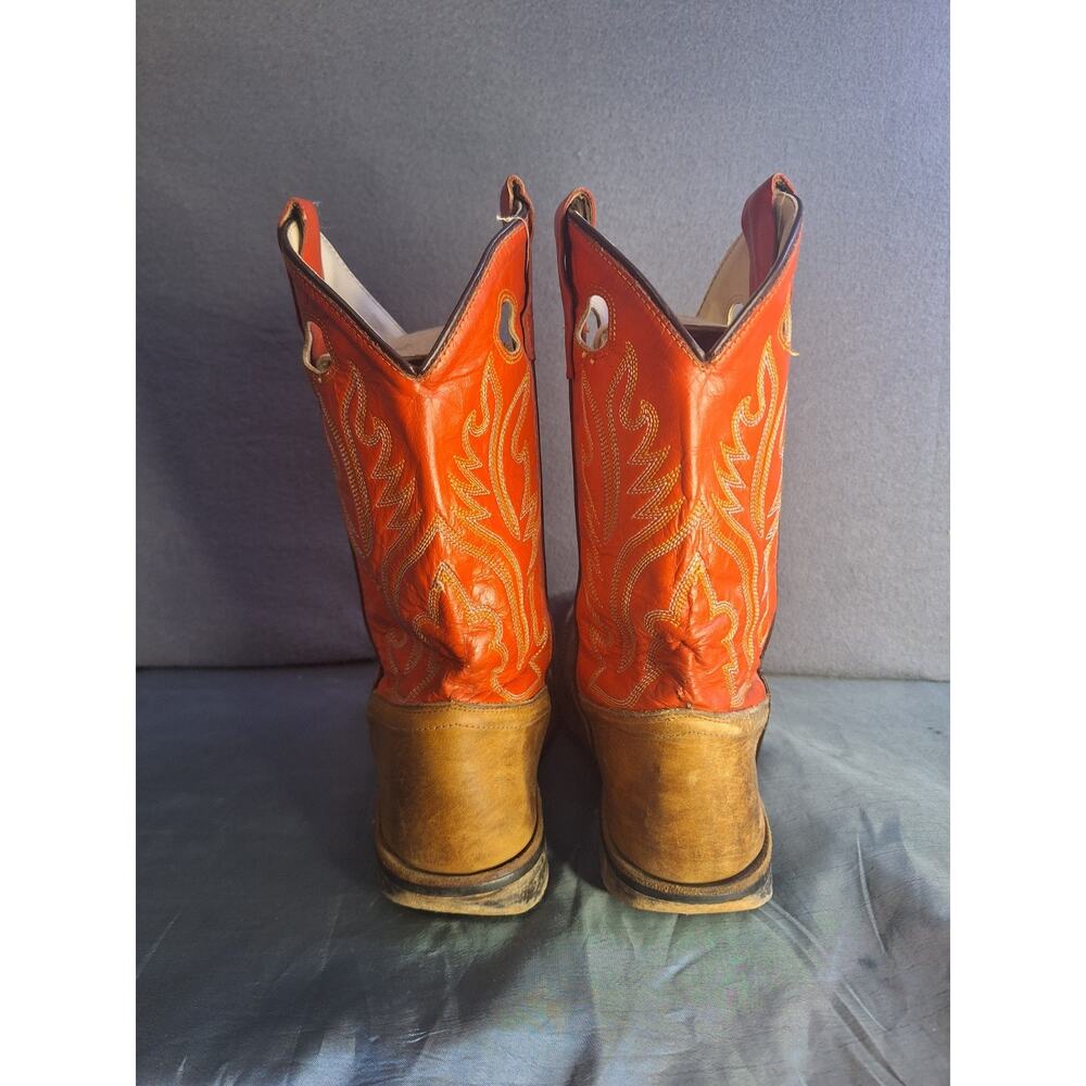 Old West BSY1811 Boys Youth 4 D Square Toe Leather Red Cowboy Western Boots - Picture 6 of 10